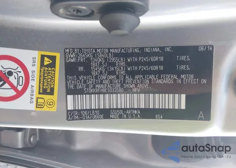 2014 Toyota Highlander Xle V6 из США, поврежденный, VIN 5TDKKRFH8ES033580